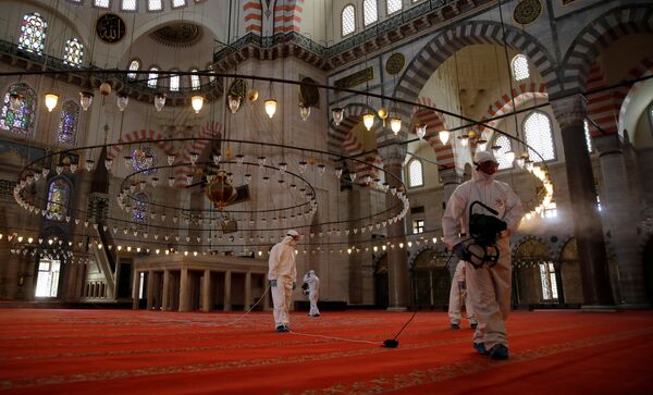 Дезинфекция в Мечети Сулеймание в Стамбуле, Турция - Sputnik Азербайджан